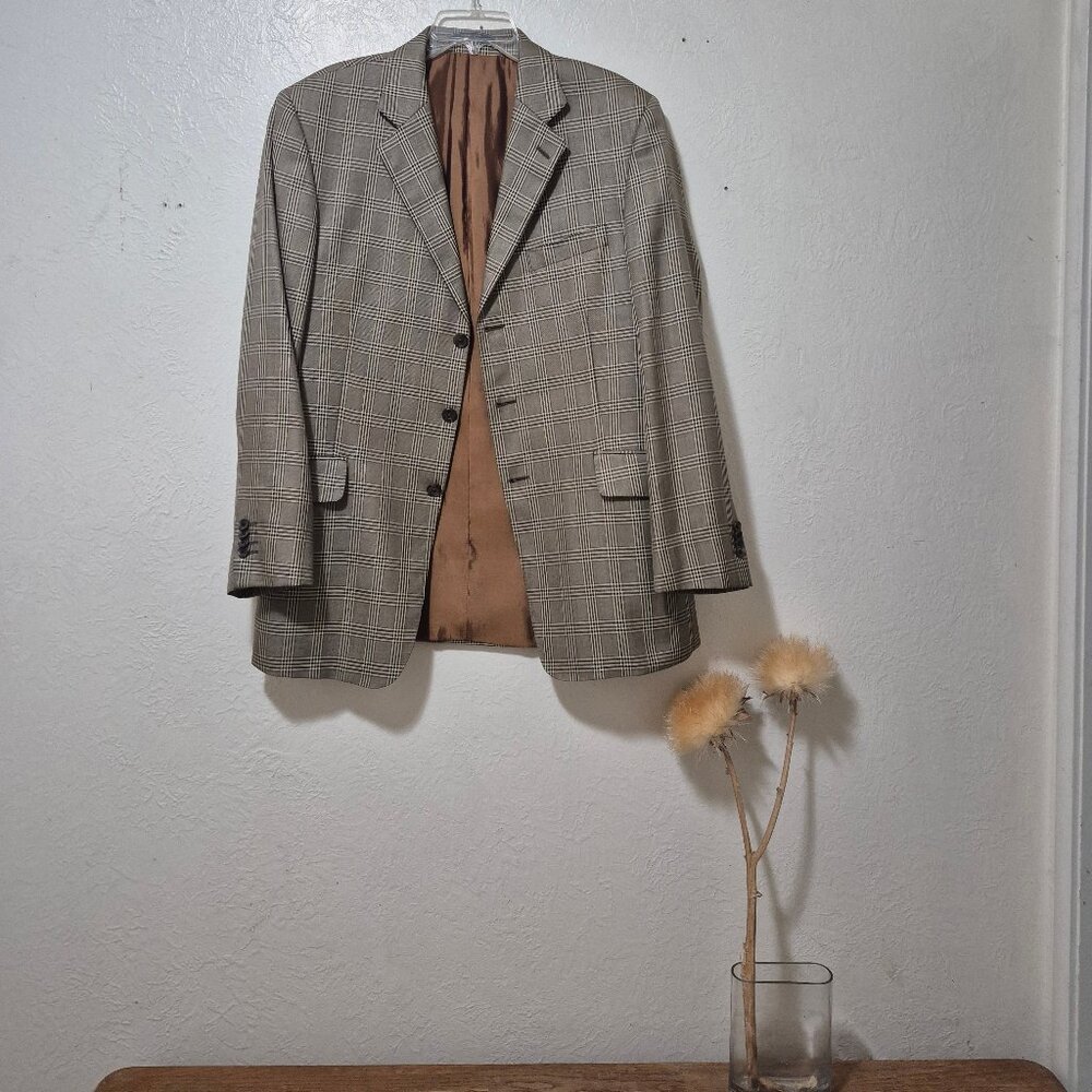 Wool/Silk Blend Plaid Single Breasted Blazer Sportscoat Sz 42R Classic Retro